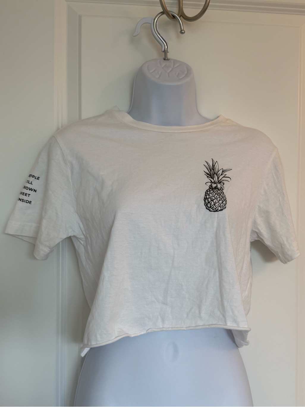 Love Fitness White Crop Top Tee With Pineapple Graphic Logo — image 2 of 5
